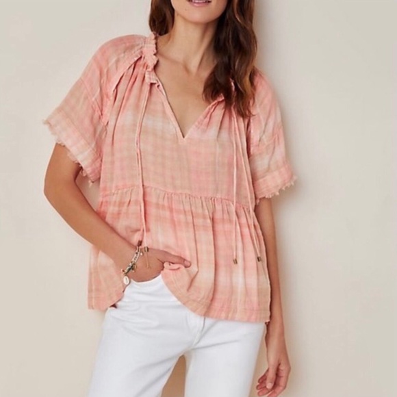 Anthropologie Tops - Anthropologie Pilcro pink peach gingham top plaid